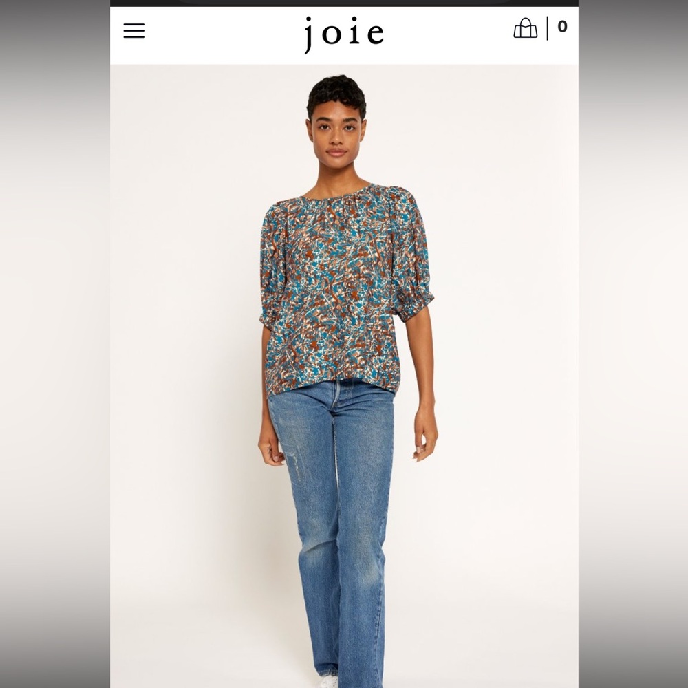 Joie Blue and Brown Floral Top